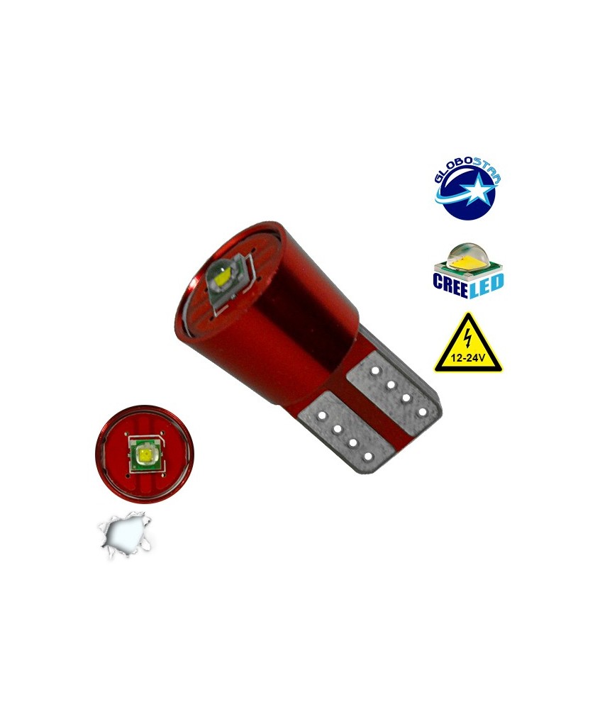 GloboStar® T10 W5W 04476Λαμπτήρας LED T10 Can Bus με 1 CREE LED 12v 6000k